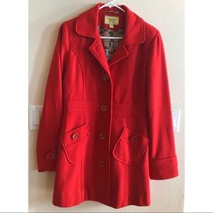 Red wool blend classic pea coat size medium
